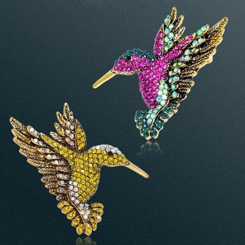 Women Brooch Colorful Rhinestone Hummingbird Animal Summer Neckpin for Korea Fashion Accessories Factory Direct