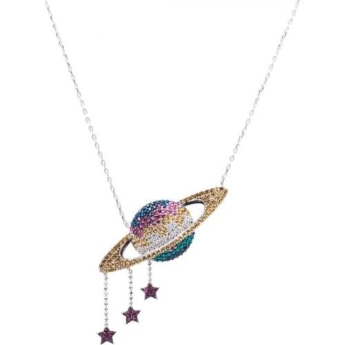 Love Symbol in 925 Sterling Silver Rose Color Chain Red Planet Women Necklace Chic Accessory Jewelry Bridesmaid Proposal