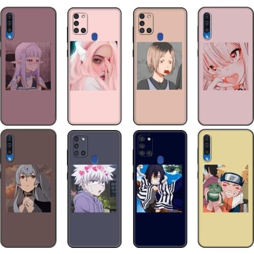 Black tpu Case For Samsung Galaxy A50 50S A30S A10 A01 A11 A21S A31 A41 A51 A71 M21 M30S S10 LITE Cover Anime icons
