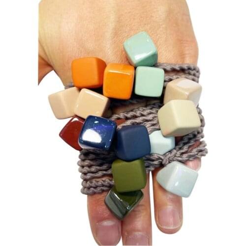 High Quality Elastic Hair Band Double Square Acrylic Decor Multi Color Head Accesories for Women Girl Gifts