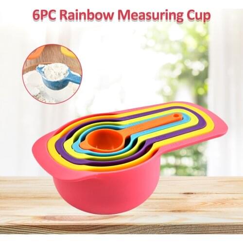 Hot Sale 6 Pcs/Set Kitchen Measuring Spoon Rainbow Color Stackable Combination Measuring Cup Kitchen Accessories Baking Tools