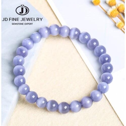 JD 8mm Violet Color Cat Eye Stone Beads Bracelet Colorful Opal Stone Lucky Jewelry Bracelets For Women Female Wholesale