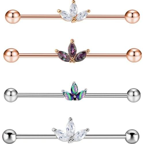 JUNLOWPY 14G Stainless Steel Industrial Barbell Earrings Zicron Body Piercing Jewelry for Women Men 50pcs Helix Tragus Cartilage