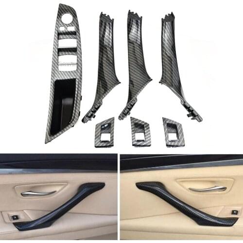 LHD RHD 7PCS Carbon Interior Door Pull Handle Storage Box Set Replacement for BMW 5 Series F10 F11 F18 520 523 525 528 530 535