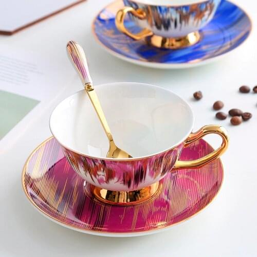 Coffee Cup and Saucer Rim Table Ware Porcelain Tea Cup Set Luxury Home Decor Gold European Bone China Birthday Gifts Multicolor
