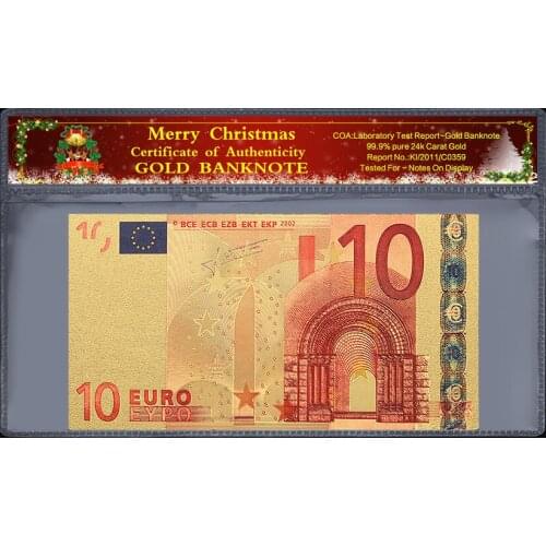 Collectible Euro Commemorative Coin 10 Euro Old Banknote 24k Gold Gold Plated Christmas Plastic Frame Paper Gift 2 Pieces /Set