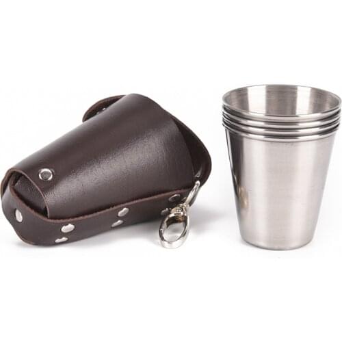 Stainless Steel 1 Set of 4 Cover Mug Camping Cup Mug Drinking Coffee Tea Beer With Case Ideal for Camping Holiday Picnic