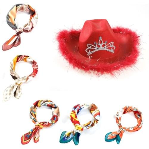 New Cowgirl Hat for Women with Square scarf Western Style Tiara Girl Pink Tiara Cowgirl Hat Cowboy Cap Holiday Costume Party Hat