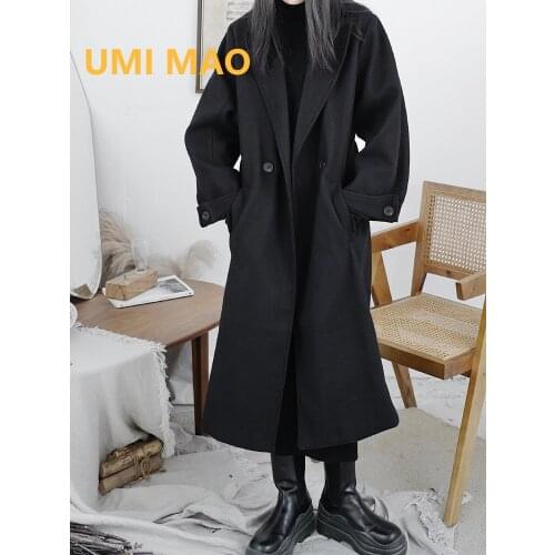 UMI MAO Autumn Winter New Yamamoto Niche Designer Womens Clothing Niche Dark Coat Mid-length Loose Deconstruction Femme Y2K