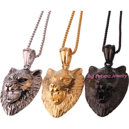 Punk Silver Color Gold Black Color Stainless Steel Wizard Witcher Norse Vikings Wolf Pendants Necklaces for Men Jewelry