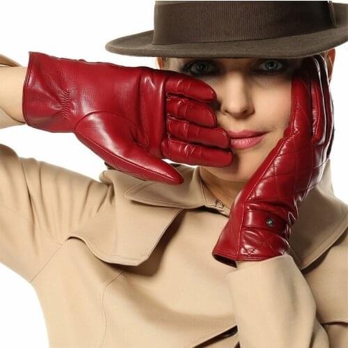 Top Grade Winter red leather glove sheepskin for ladies 1Pair/lot #3color