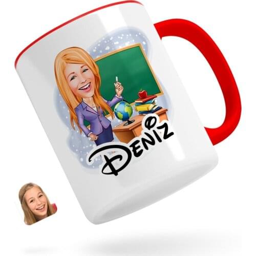 Personalized Women 'S Teacher Caricature Of Red Mug Bardak-1 Reliable Modern Simple Gift Special Design Good Quality Surprise love