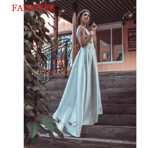 New satin elegant party wedding dress Vestido de Festa A-line zipper travel screen sweep train dress