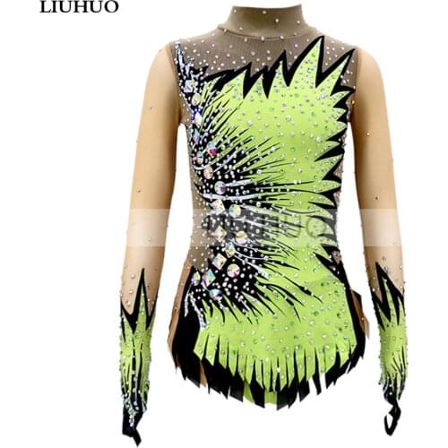 LIUHUO Figure Skating Dress Womens Girls' Ice Performance Rhythmic Gymnastics Tights Competition Dance Leotard Costume Green