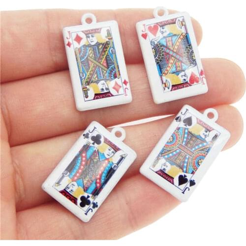 Julie Wang 4PCS Poker Jack Card Charms Alloy White Plated Necklace Pendant Findings DIY Accessories Jewelry Making 26*15mm