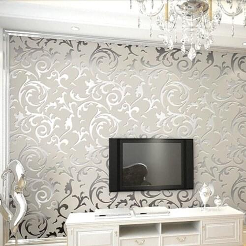 European Style Luxury Damask Non Woven 3D Wallpaper Simple Embossed Wall Roll Paper Vertical Bedroom Home Background Decoration