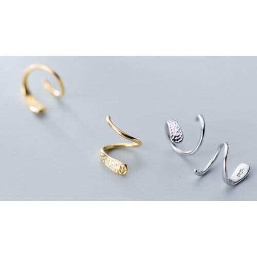 Genuine 925 Sterling Silver Jewelry Personality Minimalist Spiral Snakelike Ear Bones Ear Buckle Stud Earrings for Women