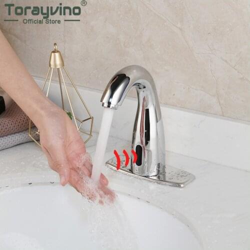 Torayvino Smart Sensor Bathroom Faucet Automatic Sensor Deck Mounted Basin Free Touch Faucet Hot And Cold Mixer Water Tap