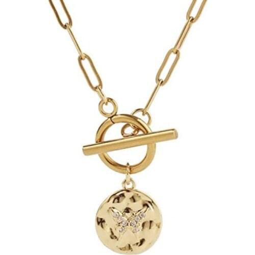 Cross-border exclusive Amazon butterfly necklace coin I necklace ins wind OT buckle clavicle chain stamp necklace