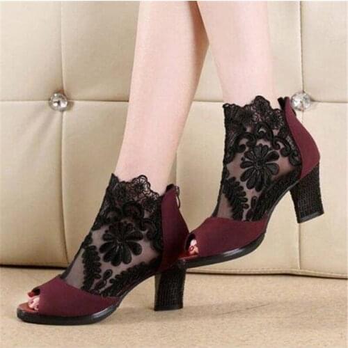 Summer mesh Peep Toe sandals sexy heels single shoes women shoes in Europe America 2020 spring summer Pumps gauze mujer