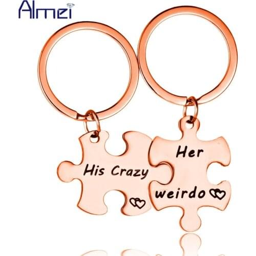 Uloveido couples keyring Stainless Steel His and Hers Keychains Set for Women Men Personalized Lovers Puzzle Matching Key Ring