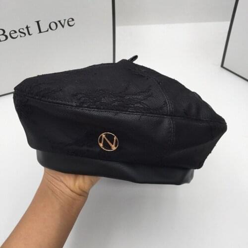 In the spring and autumn winter new PU leather beret for women painter lace cap octagonal cap