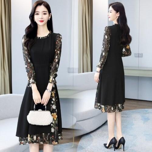 2021 Spring Autumn Elegant Women Bodycon Party Dresses Korean Vintage 3XL Plus Size Print Casual Midi Dress Long Sleeve Vestidos