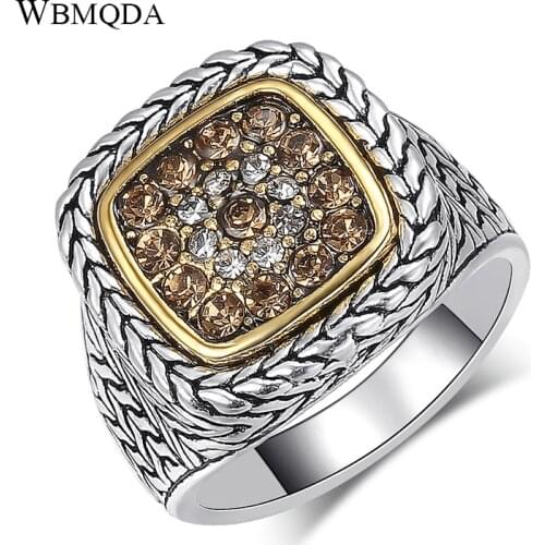 Wbmqda 2019 Hot Fashion Wedding Rings For Women Tibetan silver Big Crystals Men Ring Punk Jewelry Drop Shipping