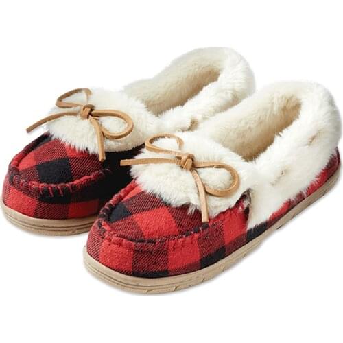 Womens Buffalo Plaid Warm Shoes Flat Heel Design Thickened Velvet Winter Shoes PR Sale