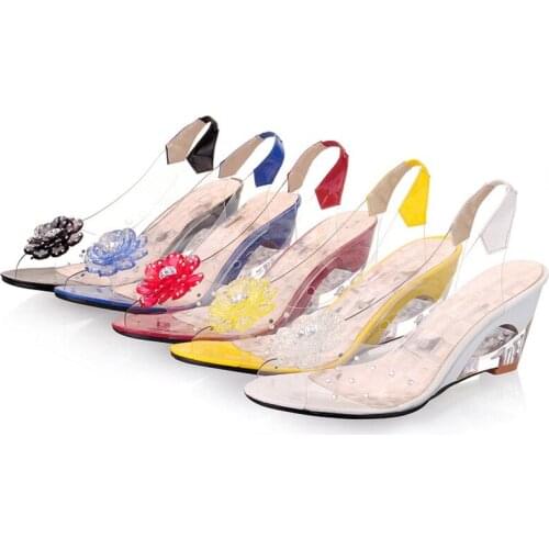 Hot Sale Fashion Women Summer Sandals Shiny Crystal Strange Wedges Heels Sandalias De Mujer Shoes Woman Size 34-43