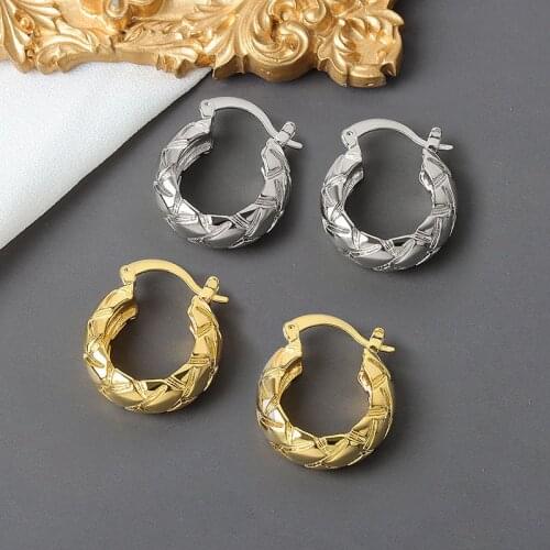 ORZTOON Gold Silver Color Stud Earrings For Women Round Folds Hoop Earrings Thick Circle Quality Jewelry 2021 New Mother Gift