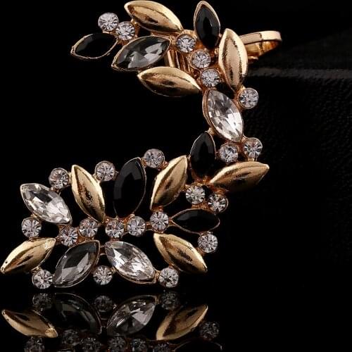ZLDYOU Fashion Women Rhinestones Hollow Flowers Ear Cuffs Crystal Earcuff Jewelry Gift Leaf Zircon Clip Earring