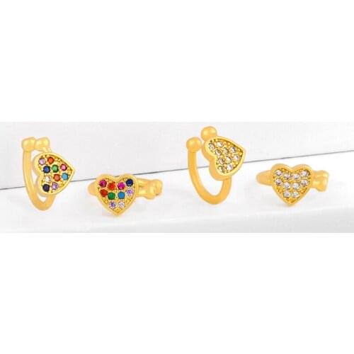 CZ Gold Heart Earrings For Women Small Clips On Earrings Without Piercing Cute Ear Cuffs Zircon Rainbow Jewelry erss50