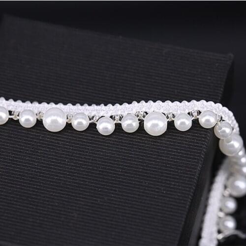 Braided Beaded Off White Pearls Trimming Lace Ribbon Trim Costume Applique Sew on Sewing Supplies renda for Dress 20yd/T1220