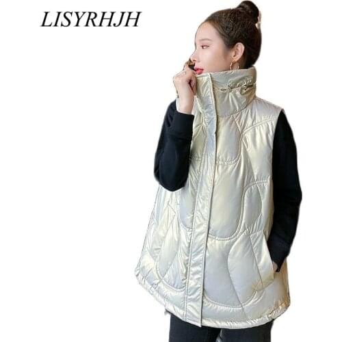 LISYRHJH Stand Collar Womens Winter Solid Vest Short Style Thick Quilting Female Sleeveless Pockets Duck Down Vest Jacket