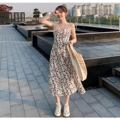 Women Summer Dress 2021 Robes Broken Beautiful Condole Belt Little Pure Fresh Thin Summer New Wholesale Vestido De Mujer WBXW87