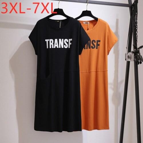 New 2021 Ladies Summer Plus Size T-shirt Dress For Women Large Short Sleeve Loose Cotton Black Midi Dress 3XL 4XL 5XL 6XL 7XL