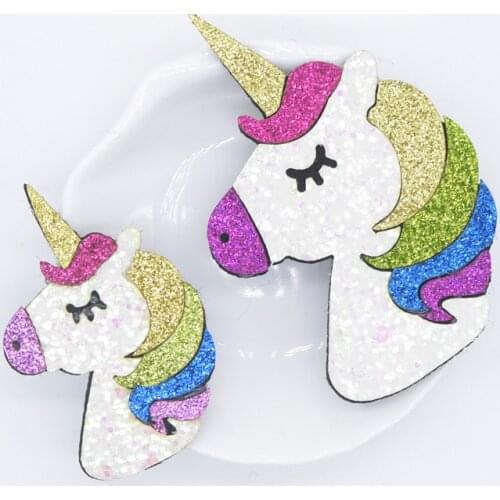 10Pcs/lot Padded Glitter Powders Kawaii Unicorn Patches for Crafts Clothes Decor Appliques DIY Headwear Hair Clips Accessories