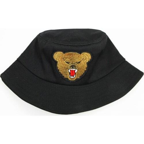 2021 Bear Animal Embroidery Cotton Bucket Hat Fisherman Hat Outdoor Travel Sun Cap Hats for Men and Women 201