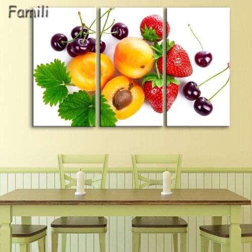 3Pcs Creative Art Canvas Painting Poster Fruits Vegetables on canvas Wall Pictures For dining hall Kitchen Home Decor