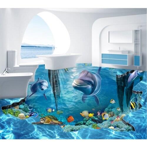 3d floor wallpapers Fantasy 3D stereoscopic Underwater World floor PVC waterproof floor Home Decoration