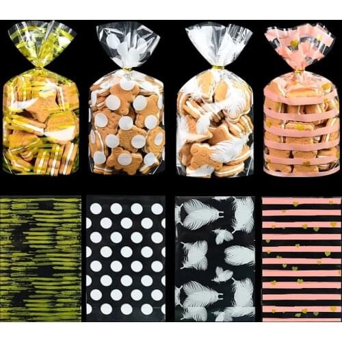 50pcs Gold White Dots Heart Candy Bag Transparent Plastic Cookie Gift Packing Bag For Wedding Birthday Sweets Food Pouch 13*21cm