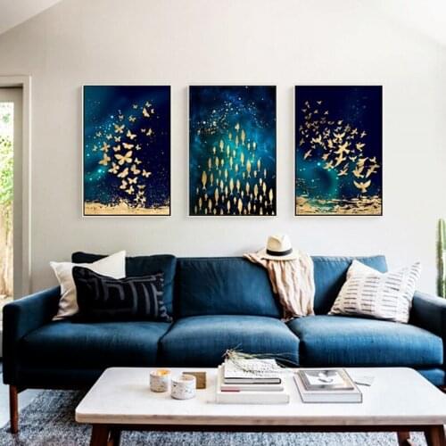 Abstract Golden Animal Butterfly Fish Bird Canvas Painting Wall Art Retro Picture Posters Print Wallpaper Living Room Decoration