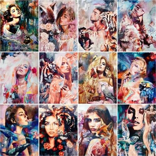 HUACAN 5D Diy Diamond Painting Portrait Woman Diamond Embroidery Mosaic Animal Wall Decoration Handmade Gift