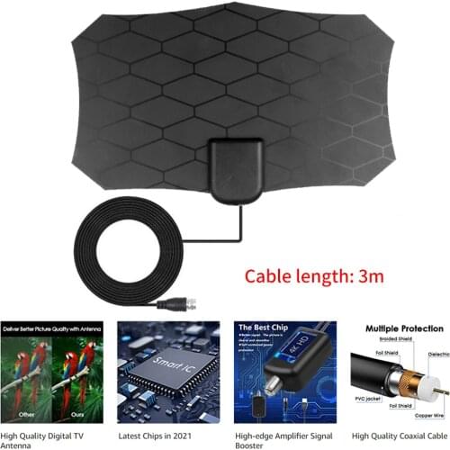 Kebidumei Flat Indoor HD Signal Digital TV Antenna with Amplifier HDTV VHF UHF black tv antenna 80 Mile Range for digital tv