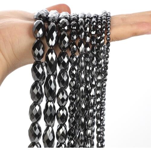 Natural Stone Beads Faceted Water Droplets Shaped Black Hematite Loose Spacer Beads for Jewelry Making Bracelet DIY Accessories