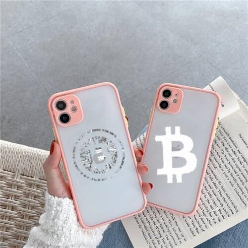 Bitcoin Phone Case For iPhone 12 11 Mini Pro XR XS Max 7 8 Plus X Matte transparent Pink Back Cover