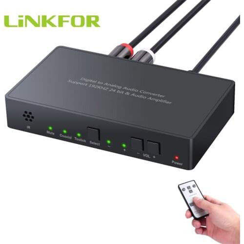 LiNKFOR Digital to Analog Audio Converter with IR Remote 192kHz DAC Coaxial Toslink Optical to Analog L/R Audio 3.5mm Adapter