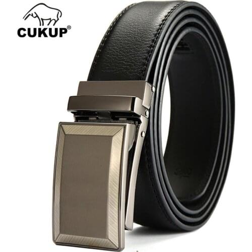 CUKUP Charming Men Genuine Leather Belts High Quality Formal Sliver Automatic Metal Belt for Men Buckle Cowhide Pants NCK678