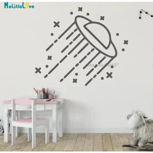 Spaceship Cartoon Wall Decal Sticker Star Space Baby Room Bedroom Children Decor Vinyl Home Mural BB082
